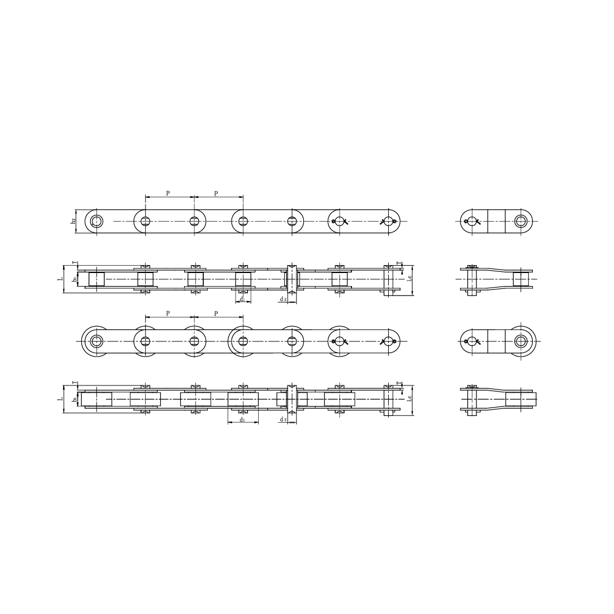 Lanțuri transportoare cu pas dublu din oțel inoxidabil