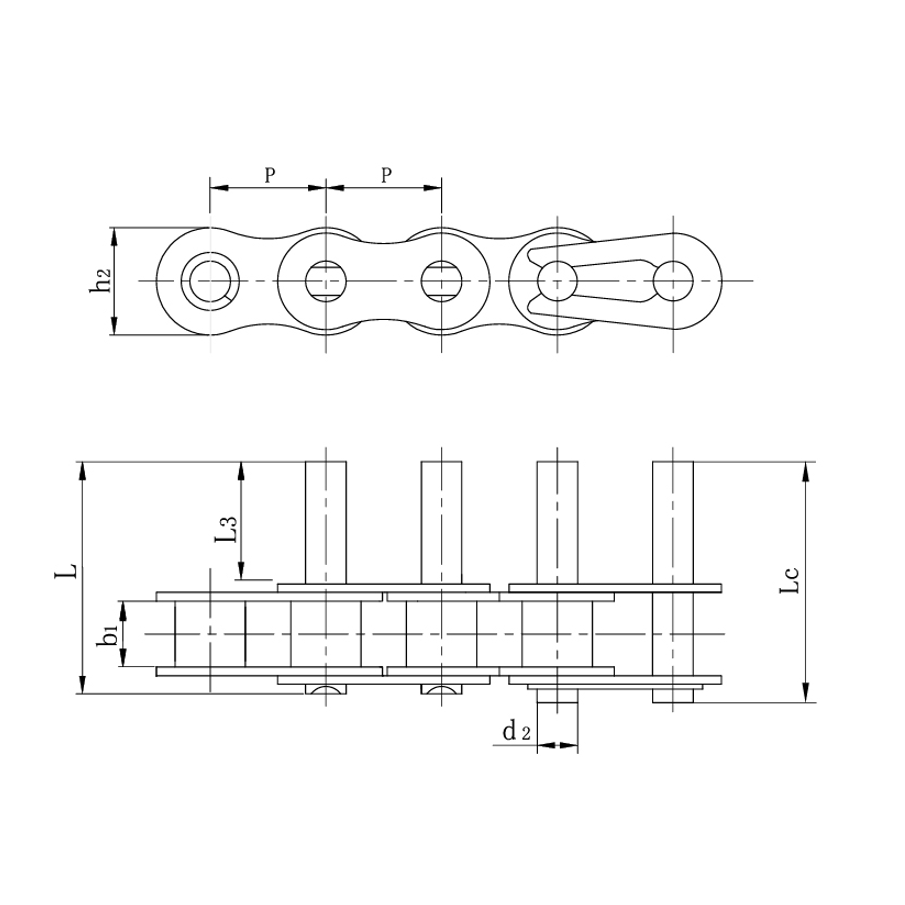 Lanțuri transportoare cu pas scurt știfturi extinse