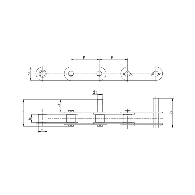 Lanțuri transportoare cu pas dublu din oțel inoxidabil cu știfturi extinse