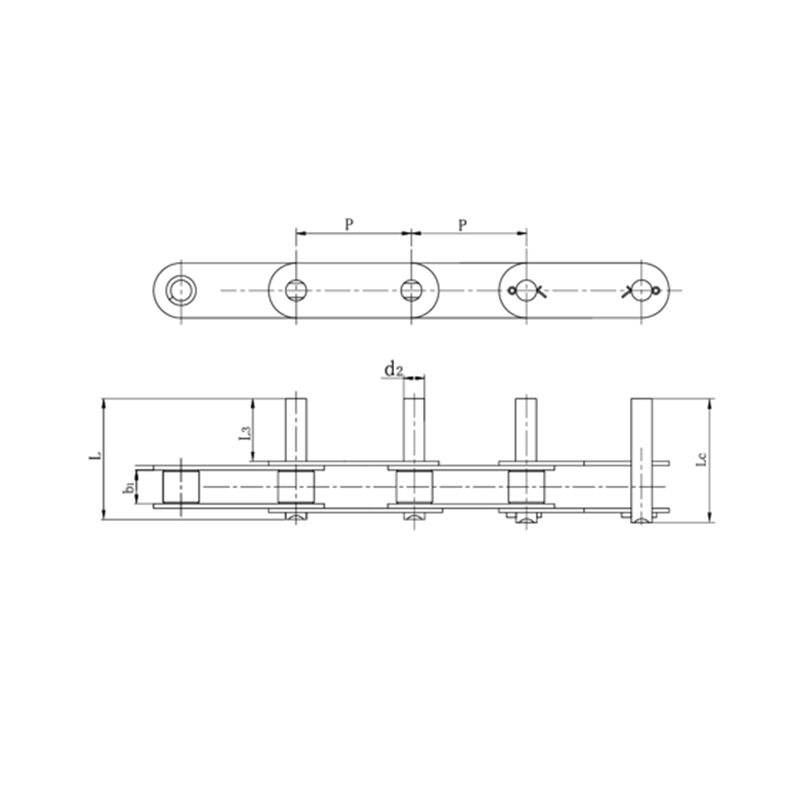 Lanțuri transportoare cu pas dublu cu știfturi extinse